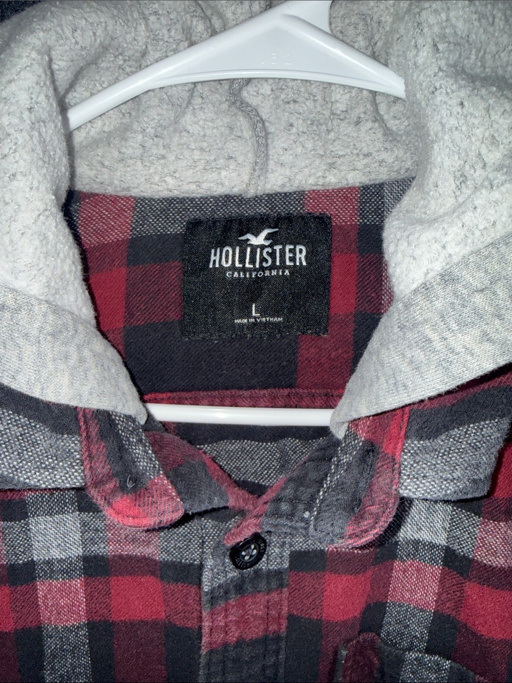 Hollister Red, Black & Gray Plaid Hooded Flannel Shirt - Picture 2 of 10
